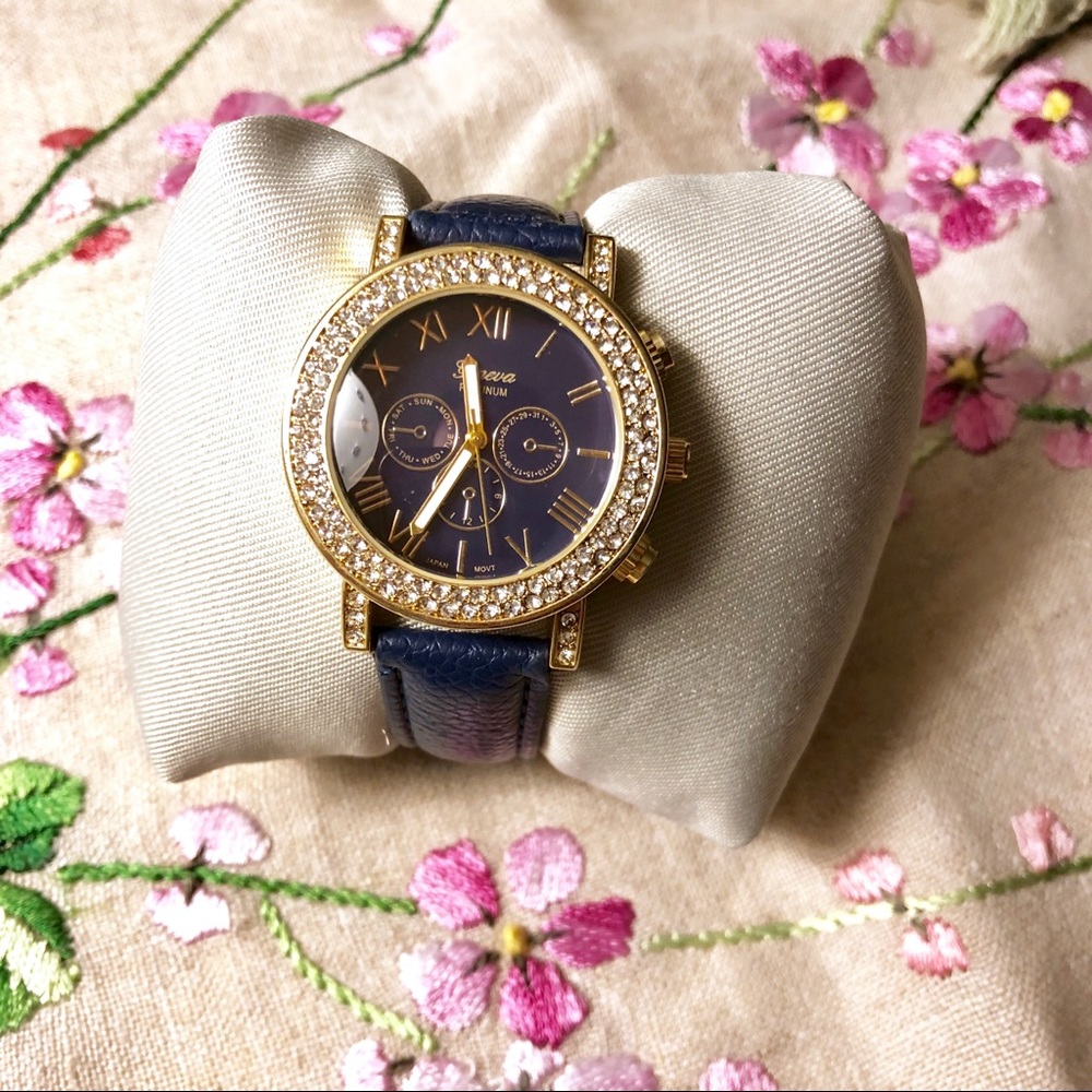 Geneva Blue Faux Leather watch
